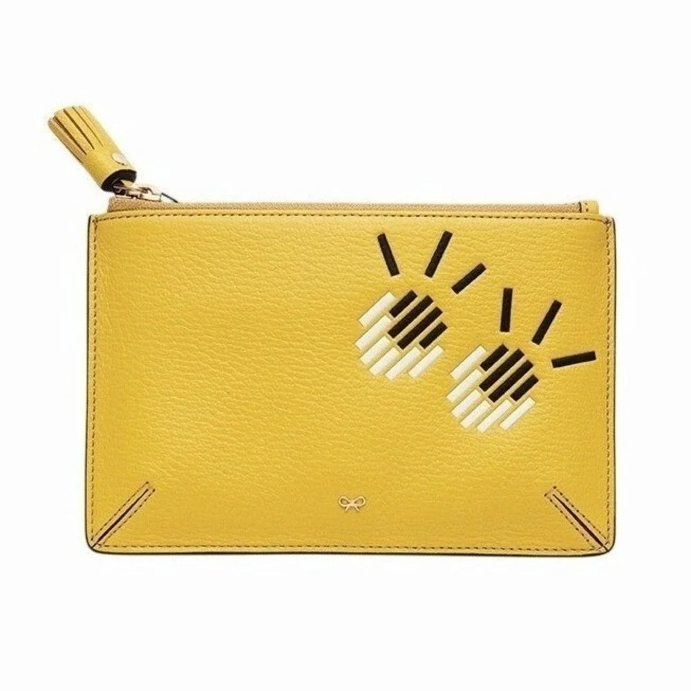 Anya Hindmarch Yellow Eyes Leather Pouch Crossbody Bag Detachable Gold Chain‎